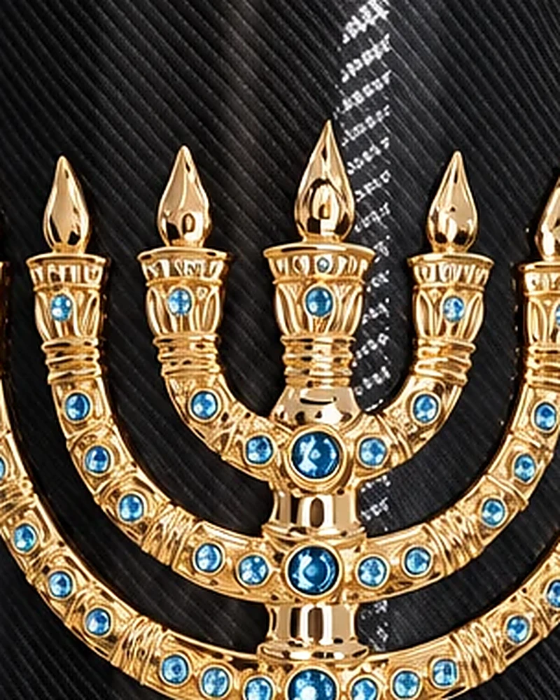 Close-up of the menorah branches set with sky-blue Swarovski stones