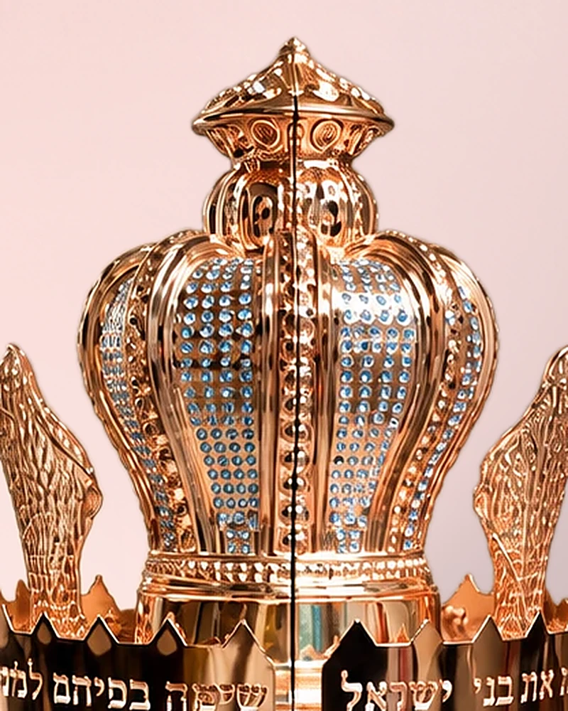 Close-up of the Swarovski-set Torah crown on the Carbon White · Magen David Crown case