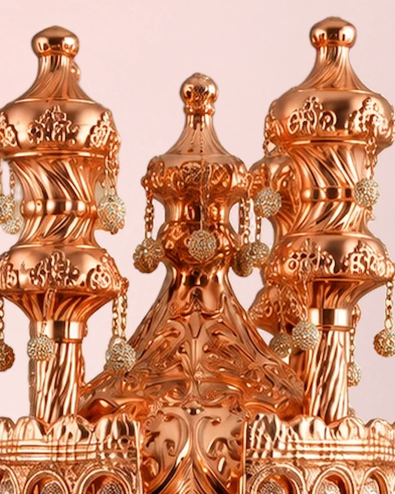 Close-up of the crown with three finials and sparkling pendants